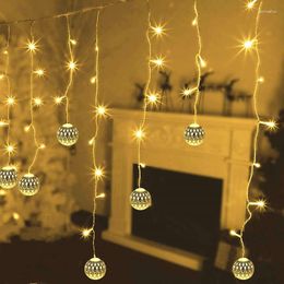 Strings LED Curtain Garland Festoon Light Moroccan Metal Ball String Lights Christmas Decorations 2023 Holiday Wedding Decorative