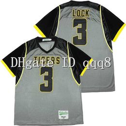 qqq8 Top Quality 1 HHIGH SCHOOL TIGERS #3 DREW LOCK Jersey Grey 100% Stitching American Football Jersey Size S-XXXL