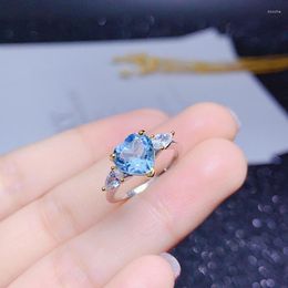 Wedding Rings Simple Cute Tow Tone Heart Opening For Women Shine Sea Blue CZ Stone Inlay Fashion Jewelry Delicate Party Gift