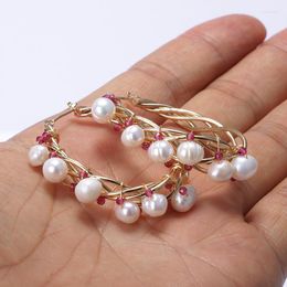 Hoop Earrings 5pairs 2023 Natural White Freshwater Pearl Beads Green Blue Black Glass Beaded Gold Wire-wrapped Vine Charm Women