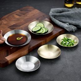Bowls 1Pc Stainless Steel Round Sauce Dish Seasoning Plate Kimchi Bowl Korean Soy Snack Dessert Dishes Kitchen Supplies