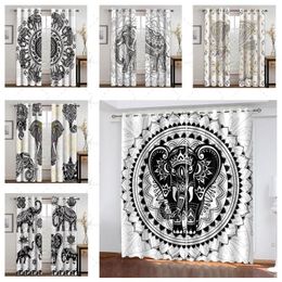 Curtain Bedroom Blackout Curtains Mandala Elephant Printed Window Shading Decorative Living Room Thermal Insulating Drapes