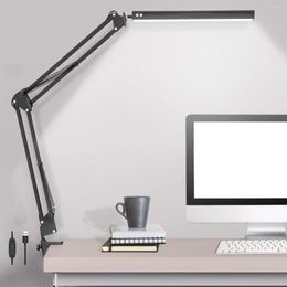 Table Lamps LED Desk Lamp Swing Arm Light With Clamp 3 Lighting 10 Brightness Eye-Caring Modes Reading For Home Office