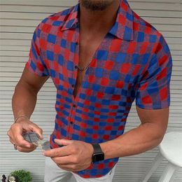 Men's Casual Shirts Mens Spring And Summer Fashion Sanding Plaid Buckle Lapel Short Sleeve Shirt Jacket Undershirt Men