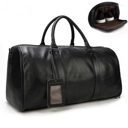 Duffel Bags Natural Cowhide Travel Bag Waterproof Men's Leather Weekend Overnight Hand Luggage Men Business 55cm