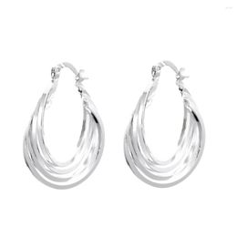 Hoop Earrings Fashion 925 Sterling Silver Women Round Female Ear Jewellery Wedding Party Gift Not Allergic