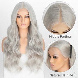 Hot Lace Wigs K'ryssma Grey Middle Part Long Wavy for Women Body Wave Synthetic Platinum Heat Resistant Cosplay 221216