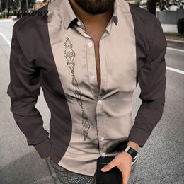 Men's Casual Shirts Patchwork Striped Printed Business Men Long Sleeve Shirt Fashion Turn-down Collar Button Cardigan Tops