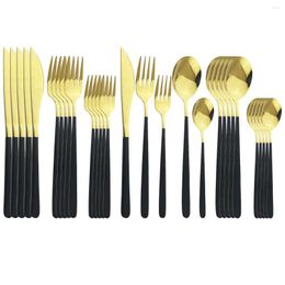 Flatware Sets 30Pcs/set Black Gold Cutlery Set 18/10 Stainless Steel Dinnerware Silverware Dinner Knife Fork Spoon Drop