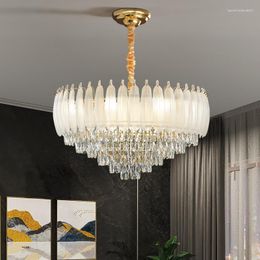 Pendant Lamps In 2023 Luxury Hong Kong-Style Crystal Living Room Chandelier French Retro Feather Dining Bedroom Creative Model Lamp