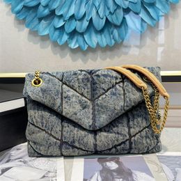 Denim Small Quilted Bag Crossbody Messenger Bags Bronze Gold Hardware Magnetic Buckle Closure Interior Zip Pocket High Quality293R