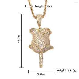 Pendant Necklaces Hip Hop Micro Paved Cubic Zirconia Iced Out Bling Rose Flower Pendants Necklace For Men Women Jewelry Gold Silve2403