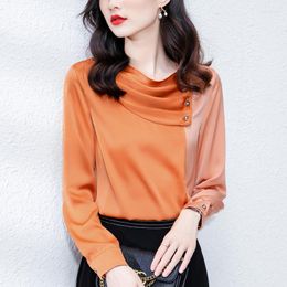 Women's Blouses Elegant Lady Block Color Fashion Patchwork Orange Tops Women Blusas De Mujer Woman Tshirts