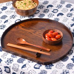 Plates Tableware Solid Wood Semicircular Dessert Plate Japanese Style Wooden Tray Fruit Dishes Saucer Tea Snack Dinner