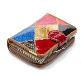 Women's Short Small Pocket Wallets Ladies Genuine Leather Clutch Coin Mini Purse Beautiful Patchwork Design Bes286B