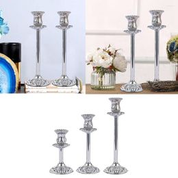 Candle Holders Silver Tone Metal Pillar Taper Holder Candlestick For 2.2" Candles
