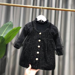 Clothing Sets Toddler Girls Set Autumn Winter Kids Fashion Dress Suits Plus Velvet Strap Turtleneck Sweater 2pcs For