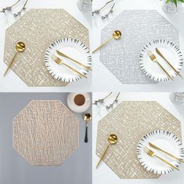 Table Mats Heat Resistant Placemat For Dining Gold Stamping Flower Octagon PVC Cup Mat Bowl Pad Insulation Decoration 1Pc