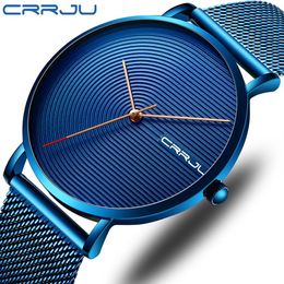 CRRJU Luxury Men Watch Fashion Minimalist Blue Ultra-thin Mesh Strap Watch Casual Waterproof Sport Men Wristwatch Gift for Men333A