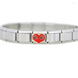 Link Bracelets Wholesale Composable Links Bracelet Classic 9mm I Love Dog Red Enamel Heart Italian Charm Fit Zoppini Boxer