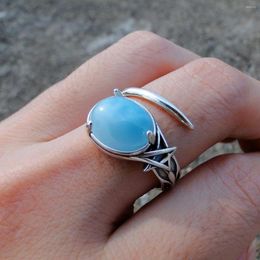 Cluster Rings Antique Resizable Ring 925 Sterling Silver Oval Cut 9x11mm Natural Dominica Larimar Engagement Wedding Star For Women