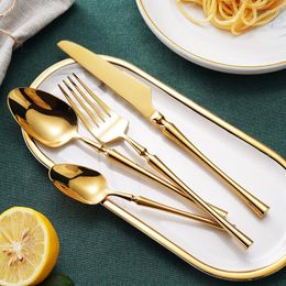 Dinnerware Sets KuBac Hommi 24Pcs Shiny Gold Set 18/10 Stainless Steel Mirror Cutlery Silver Black Rose Colour Drop Ship