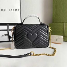 Original high quality Newset Women Marmont Lady Messenger Bags Love heart V Wave Pattern Satchel Genuine Leather Shoulder Bag Chain case
