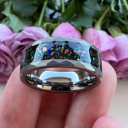 Wedding Rings Black Women Men Tungsten Ring Multicolor Galaxy Series Opal Chip Inlay Hammered Brushed Finish High Quality Comfort Fit