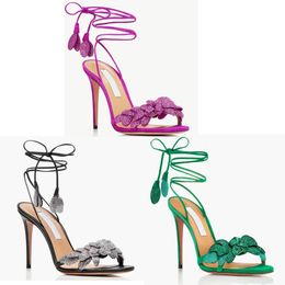 Eleganti sandali da donna design alla moda in pelle scamosciata con strass decorazione floreale fiume cinturino alla caviglia sottile tacchi alti per le donne estive mostrano fascino sexy EU35-43