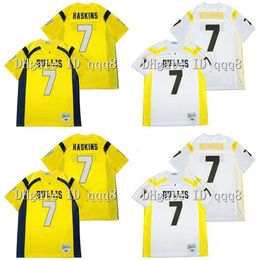 qqq8 Top Quality 1 HHIGH SCHOOL BULLIS #7 DWAYNE HASKINS Jersey White Yellow 100% Stitching American Football Jersey Size S-XXXL