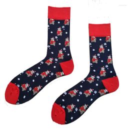 Men's Socks PEONFLY Men Christmas Happy Funny Cartoon Scarf Bear Snowflakes Cute Casual Harajuku Hip Hop Skate Ventilation Cotton Sock