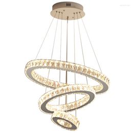 Pendant Lamps Modern Luxury Crystal Ring Lights Europe Plated Metal Light Parlour Kitchen Fixture Bed Room Study LED Lustre Home Decor