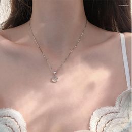 Pendant Necklaces VOQ Silver Color Square CZ Necklace Ladies White Chalcedony Round Clavicle Chain Elegant Party Jewelry