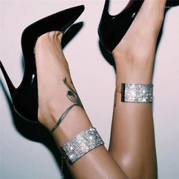 Anklets Glitter Rhinestone Fashion INS Celeb Cocktail Party Solid Colour Ankle Wide Chain Jewellery Nightclub Ties Accessories