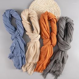 Scarves 200 90CM Large Size Scarf Women Crinkle Hijab Soft Solid Cotton Head Turban Shawls And Wraps Men Femme Kopftuch