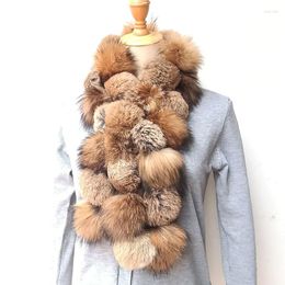 Scarves Women Winter Real Raccoon Fur Pom Scarf Warm Thick Long Natural Muffler Female And