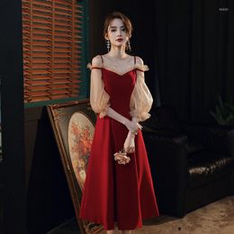 Ethnic Clothing Temperament Dresses Vintage Red Elegant Bride Wedding Party Dress Toast Vestidos De Festa