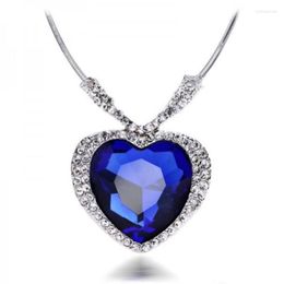 Pendant Necklaces Quality Austrian Crystal Classic Movie Blue Heart Necklace Rhinestone Charm Women Summer Girl Fashion Jewerlry