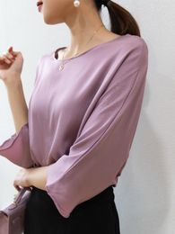 Women's Blouses Summer Female Silk Blouse 93% Natural Tops And Women Elegant O Neck Half Sleeve Work Office Blusas