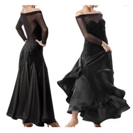 Stage Wear Adult Ladies Dance Dress Dancewear Black Red 3 Colors Competition Waltz Tango Ballroom Modern Long Sleeve Dresses