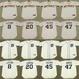 qqq8 C202 Detroit 8 RON LeFLORE 20 MARK FIDRYCH 7 TOM VERYZER 45 CECIL FIELDER 47 ACK MORRIS baseball jersey stitched