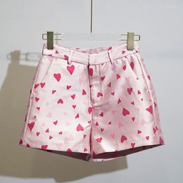 Women's Shorts High Waist Sweet Pink Love Pattern Casual Short Pants Women's Trendy Brand Spring Summer Fashion Ladies Clothes 2023