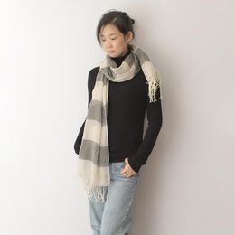 Scarves Pure Linen Scarf For Women Stripe Print Thin Light Cotton With Tassel Lady Fashion Shawl Wraps 180 65 Cm