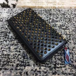 Long Style Panelled Spiked Clutch Women men wallets Patent real Leather Mixed Color Rivets bag Clutches Lady Purses with Spikes2513