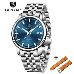 BENYAR Business Mens Mechanical Watches Set Waterproof Genuine Leather Brand Luxury Automatic Wristwatch Clock Relogio Masculino250P