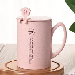 Mugs Piggy Mug Straw Fibre Glass Handle With Lid Wide Mouth Cup Creative Gift Water Customization