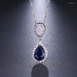 Pendant Necklaces Emmaya Pink And Blue Fashion Zircon & Dazzling Double Water Drop Shaped Necklace For Women Gift