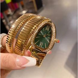 Luxury lady Bracelet Women Watch gold snake Wristwatches Top brand diamond Stainless Steel band Womens Watches for ladies Christma228g