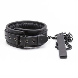 Beauty Items Bdsm Bondage Collar Genuine Leather And Iron Chain Link Metal Hole Slave Collars For Women sexy Toys Couples Restraints