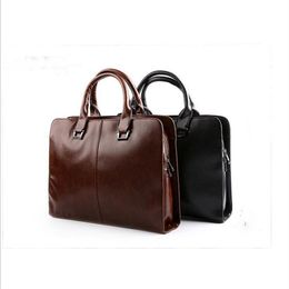 Mens Leather Briefcase Laptop Bags Travel Bag Soft Shoulder Bags Business Man Handbag Male Formal Briefcases266W